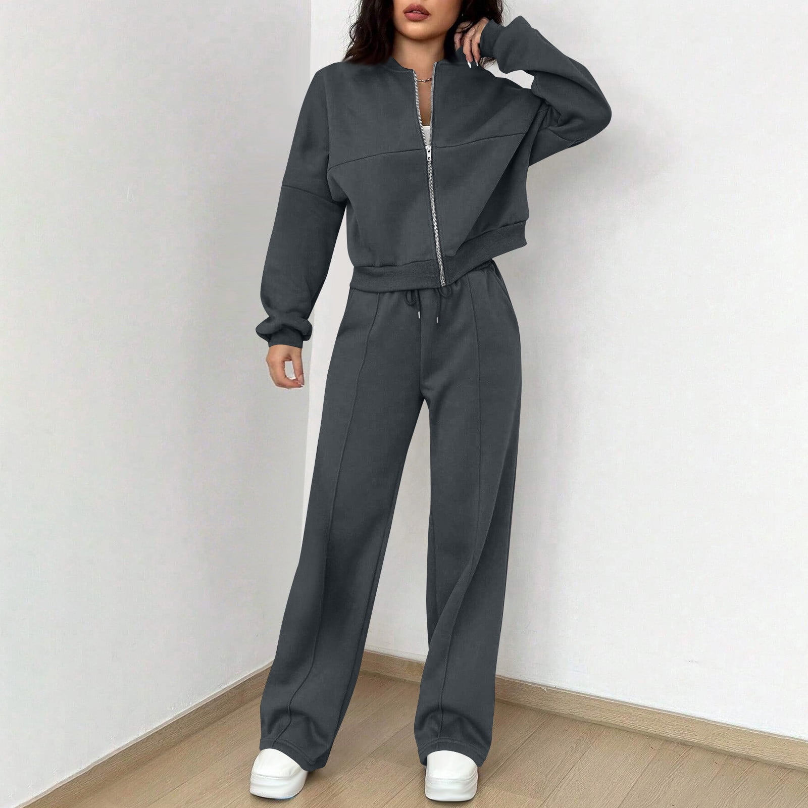 Lovzfmll Workout Sets for Women, 2 Piece Zip-Up Jacket and