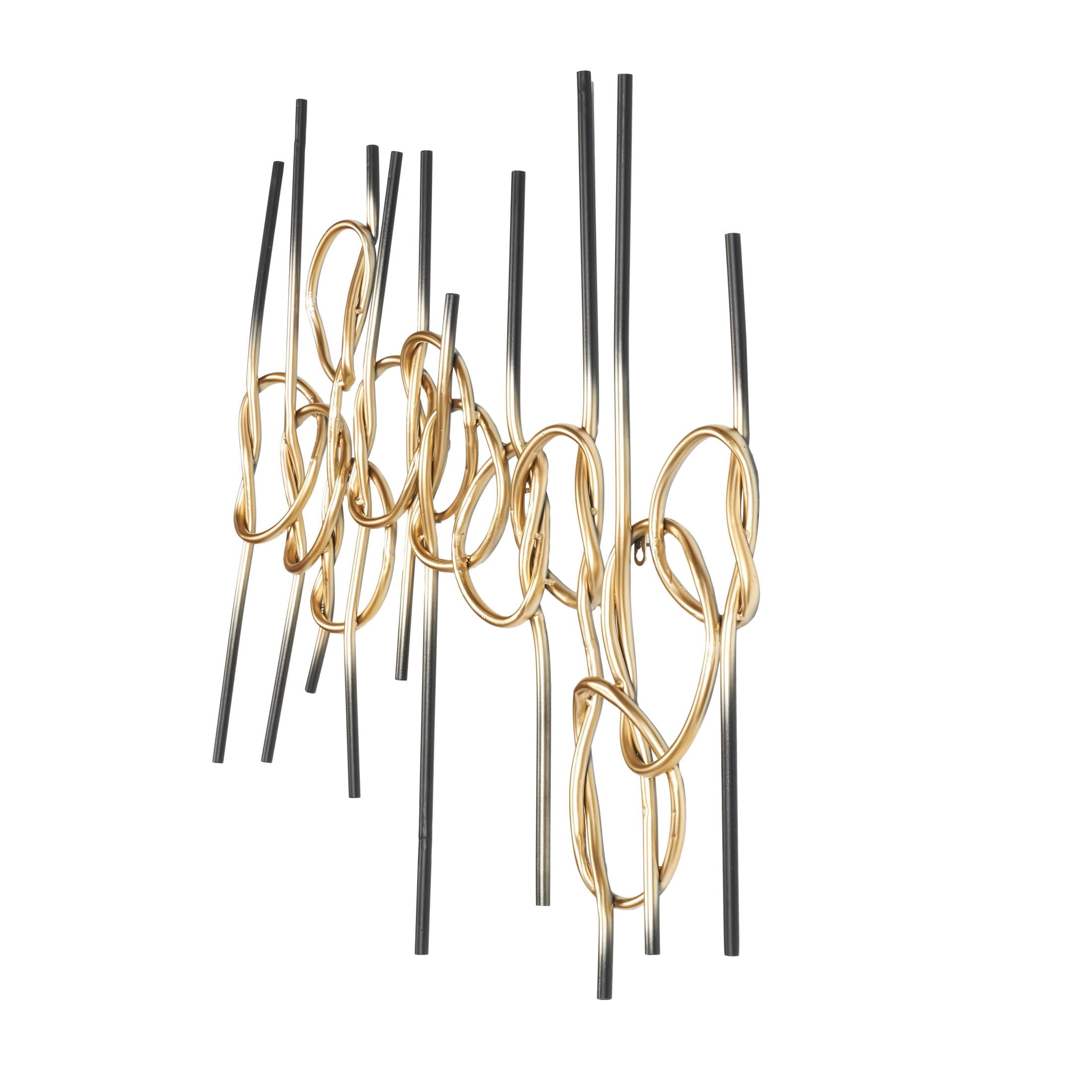 DecMode Gold Metal Knotted Ombre Geometric Wall Decor with Black Ends