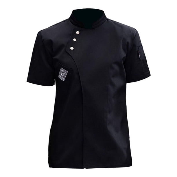 Minnieouse Chaqueta de chef Ropa de cocina de manga corta Chaqueta de chef simple para restaurante Blanco XL Abrigos y chamarras Negro METRO