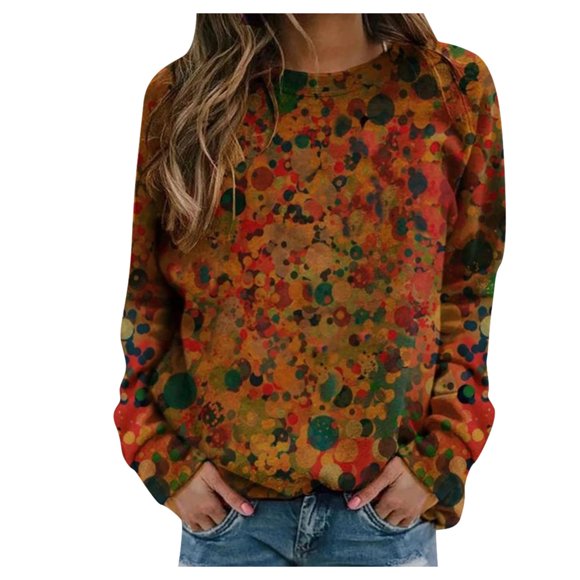 CEHVOM Women's Casual Print Sweatshirts Thermal Crewneck Long Sleeve T-Shirts Loose Com Clearance