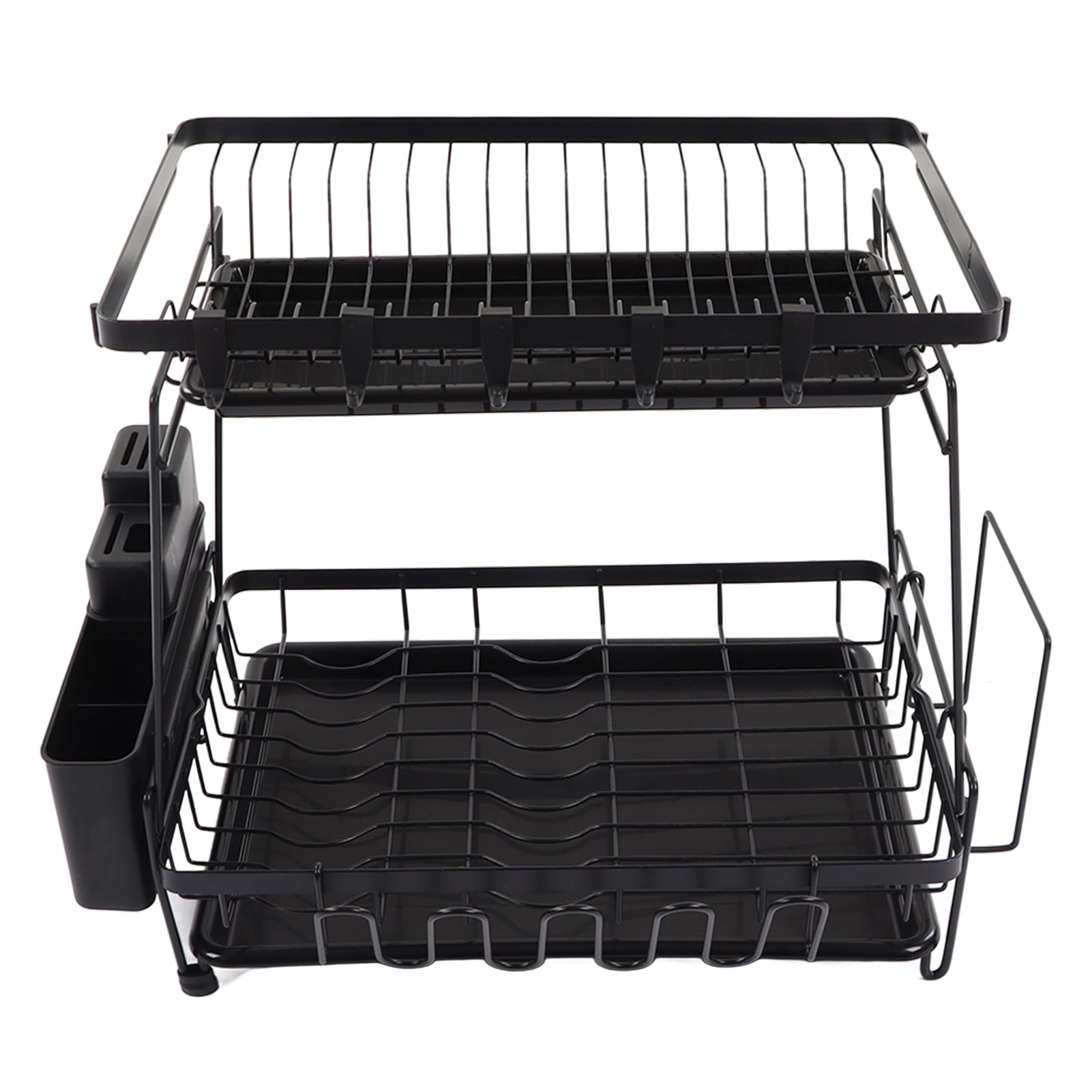 Dish Drying Rack, Majalis Stainless Steel Rustproof Dish Rack, with  Drainboard and Wine Glass Rack, Dish Drainers for Kitchen Counter(2 Tier,  Black)