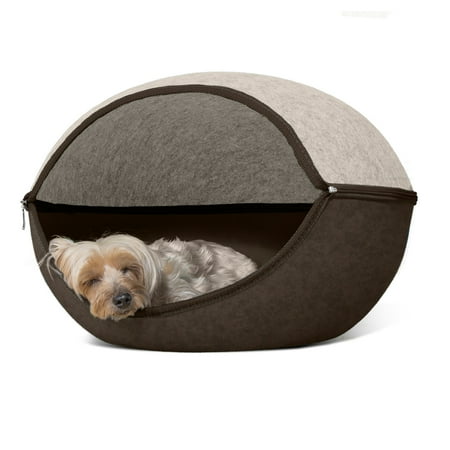 Furhaven Pet Cat Furniture Two Color Round Felt Bed For Cats Furhaven Pet Cat Furniture Two Color Round Felt Bed For Cats Small Dogs Heather Brown Cream One Size