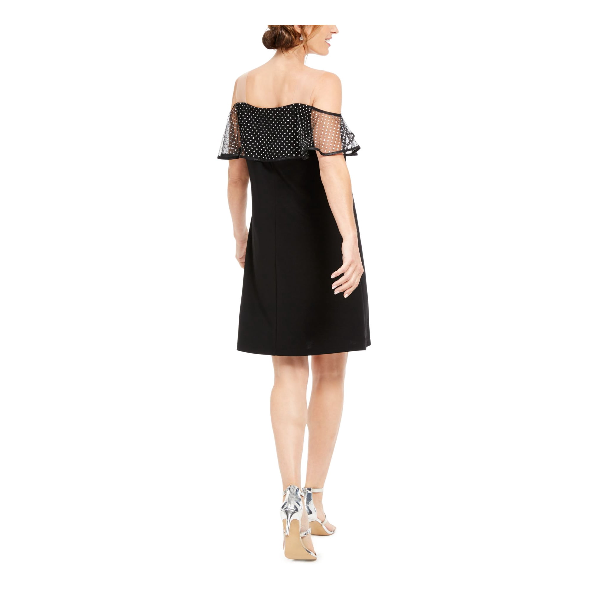 JBS LIMITED Womens Black Short Sleeve Off Shoulder Knee Length Cocktail Shift Dress S