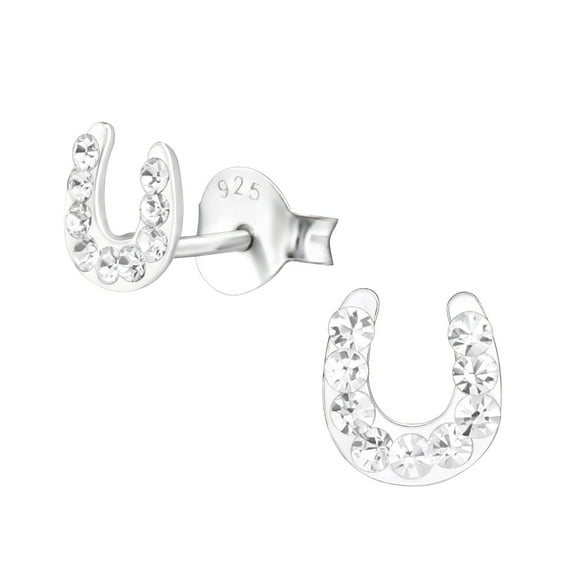 925 Sterling Silver Horseshoe Stud Earrings with Crystals