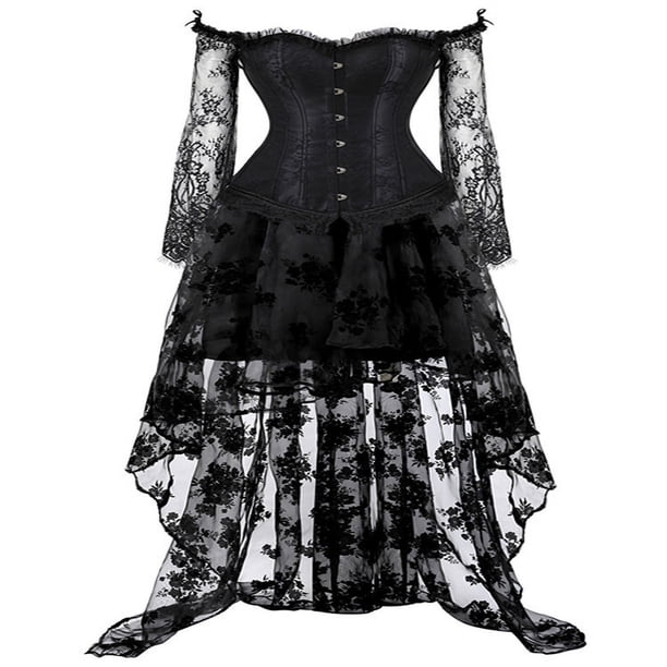 Traje de baile de palacio para damas, corsé dividido, hombro plano, manga larga, prenda de cuerpo de encaje