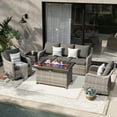 thumbnail image 2 of MEISSALIVVE 5 Pieces Patio Furniture Set with 43" Fire Pit Table, Wicker Patio Conversation Set with Swivel Rocking Chairs, Outdoor Patio Set for Lawn Backyard Porch (Grey), 2 of 10