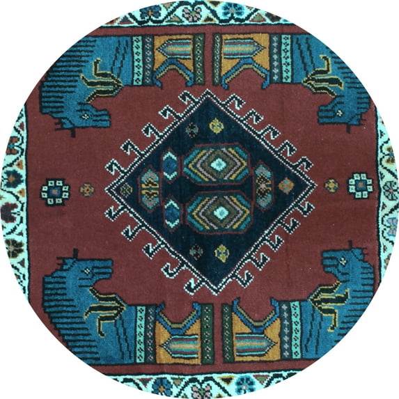 Ahgly Company Indoor Round Persian Light Blue Traditional Area Rugs, 4' Round