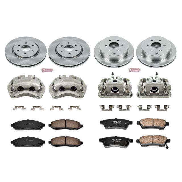 PowerStop Front and Rear Stock Replacement Brake Pad and Rotor Kit with Calipers Fits: NISSAN SUZUKI Select Models KCOE4062