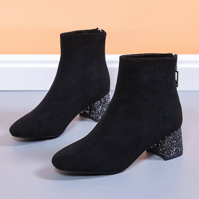 Botas de moda para otoño e invierno, botas individuales, novedad de 2022, calcetines de tacón grueso con lentejuelas, botas, botas cortas elásticas36 Gao Jinjia LED
