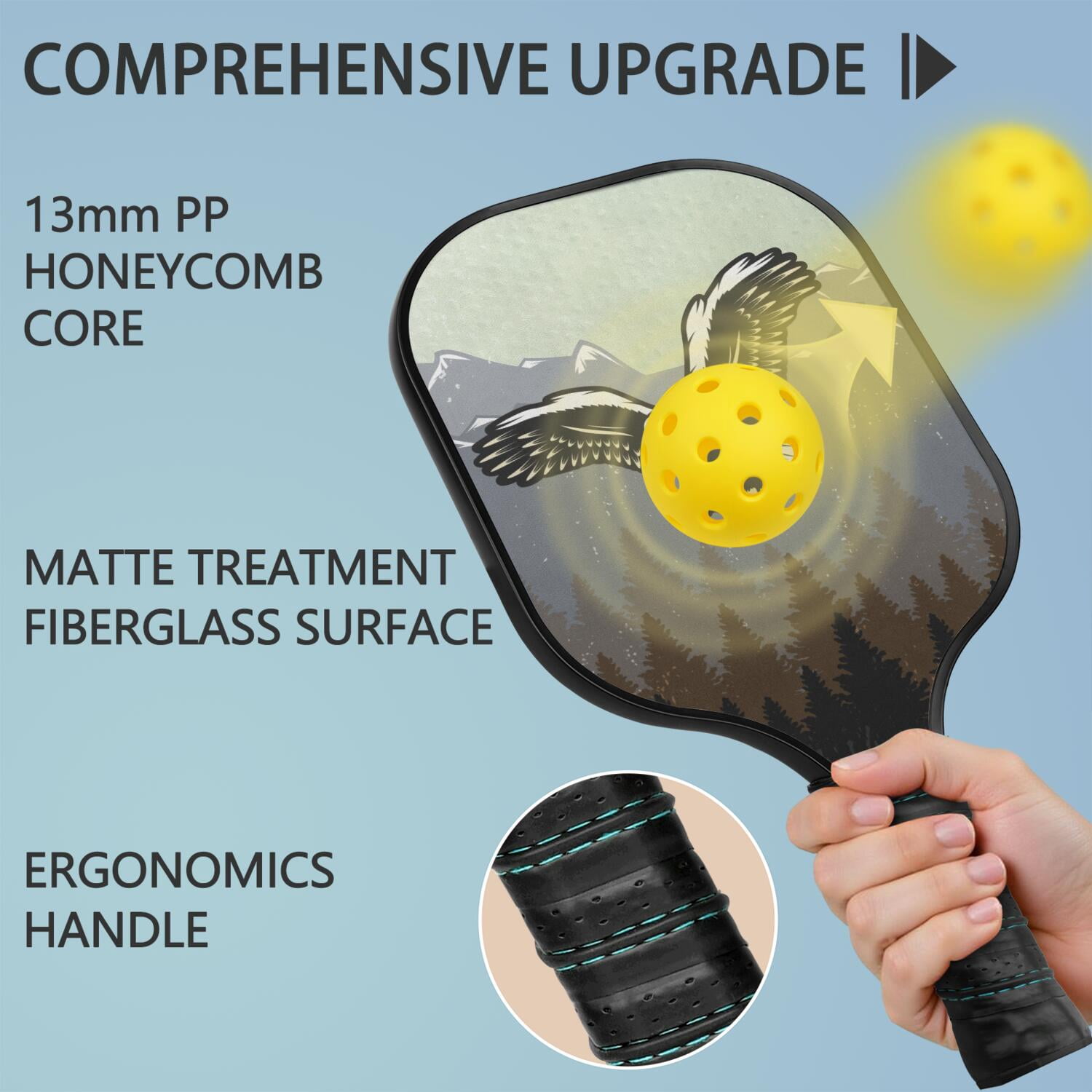 Pickleball Paddles Set Of 2, Fiberglass Surface, USA, Independence Day Print, 4 Balls & Bag