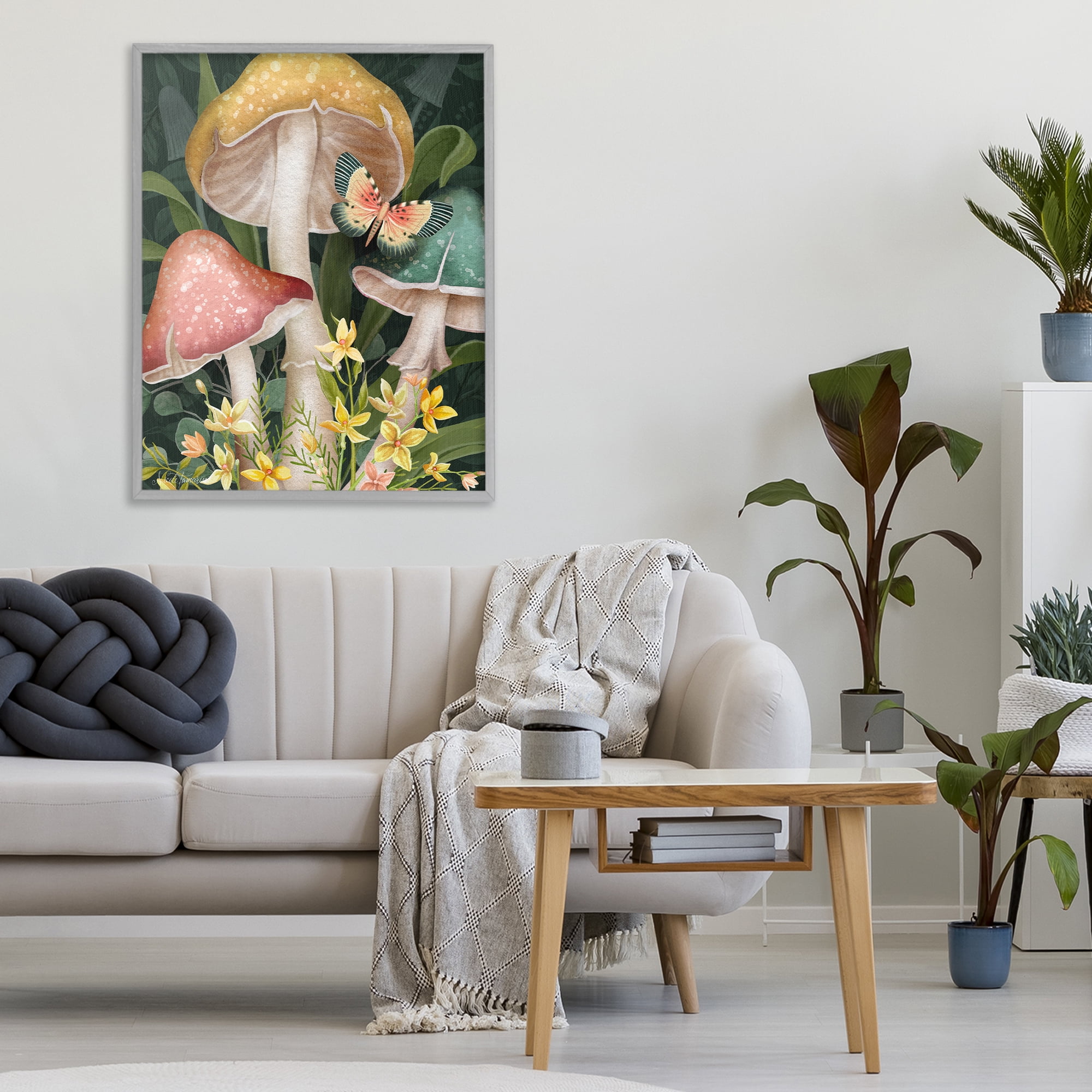Stupell Industries Midnight Garden Mushrooms Gray Framed Giclee Art, design by Nicole Tamarin