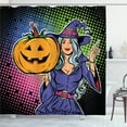 thumbnail image 1 of Ambesonne Halloween Shower Curtain, Pop Art Witch and Pumpkin, 69"Wx84"L, Multicolor, 1 of 3