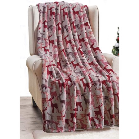 FAITH, HOPE, LOVE HOME DÉCOR Festive Holiday Microplush Throw Blanket (50In x 60In) - Tan Reindeer Winter Throw