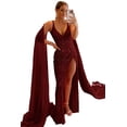 thumbnail image 3 of Vestidos largos de fiesta de lentejuelas de sirena brillantes para mujer, con abertura alta, cuello en V, tirantes finos con purpurina, vestidos formales de fiesta de noche, 3 of 5