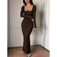 thumbnail image 4 of Women'S Casual Long Sleeve Maxi Dress Spring Fall Square Neck Soft Lounge Long Bodycon Dress Dark Brown M, 4 of 8