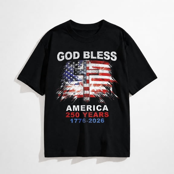 God Bless America 250 Years 1776-2026 Christian Cross Flag T-Shirt