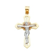 14K Tri Color Jesus Crucifix Cross Religious Charm Pendant for Necklace Chain | 32 x 20 MM | 2.9 grams