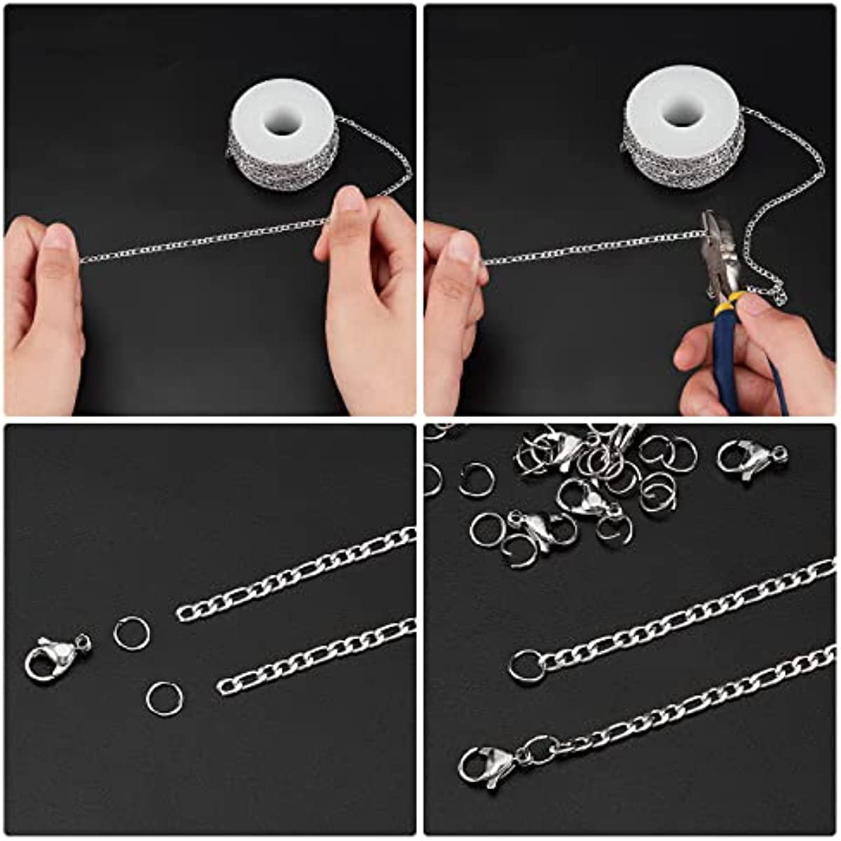 DIY 10M 32.8 Feet 3MM Silver Chain Roll Figaro Chains Silver Plated  Necklace Stainless Steel Cable Long Craft Link Chain Bulk for Jewelry  Making Kits