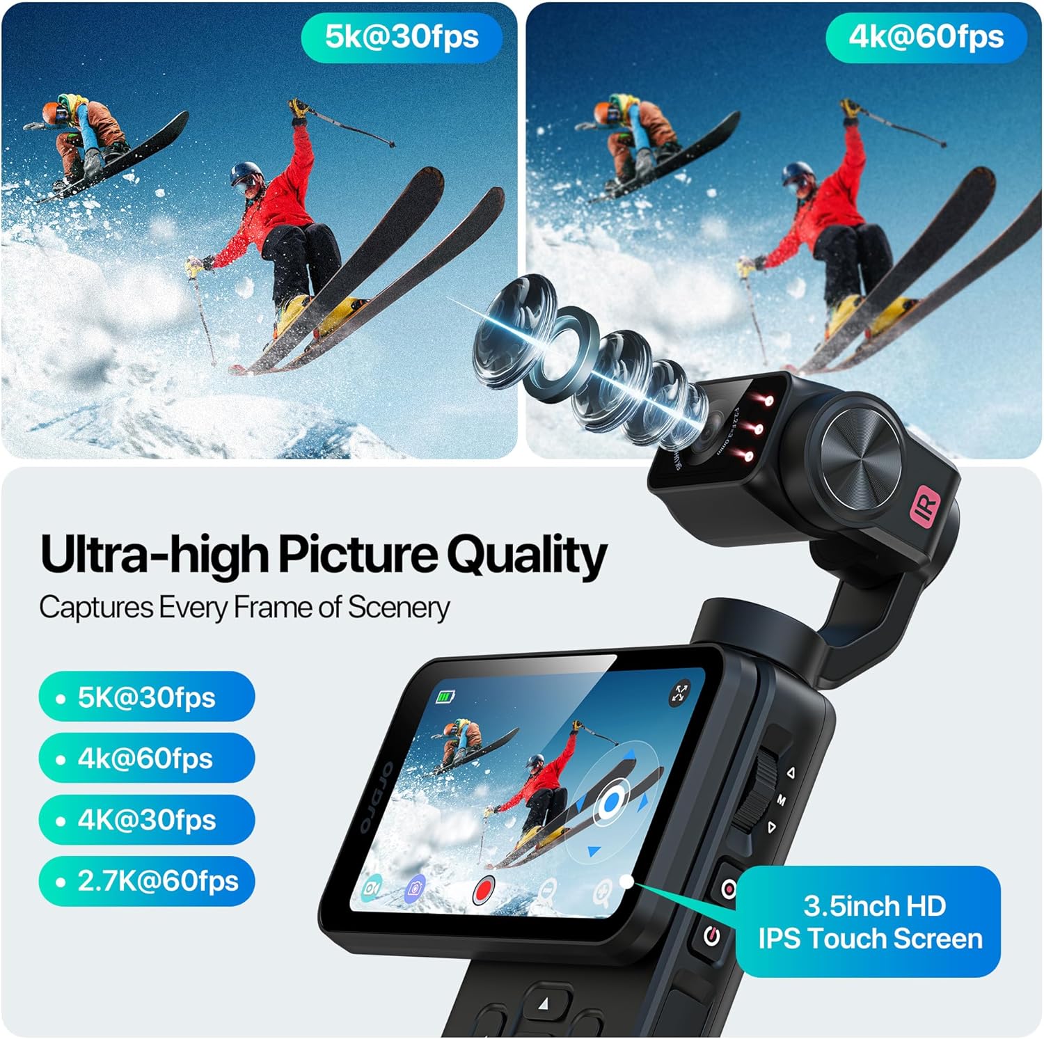 ORDRO M5 Handheld Camcorder 5K 30FPS Video Camera 3-Axis Stabilization Night Vision Digital Camera