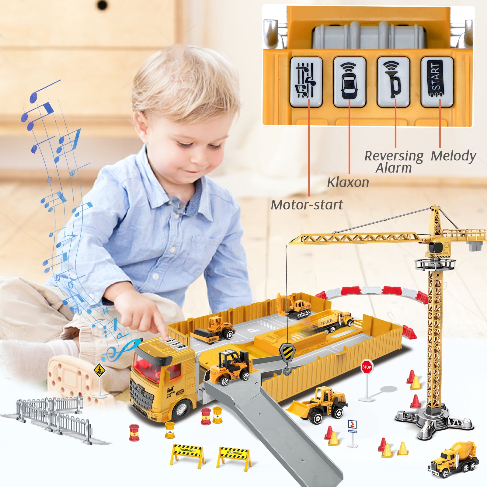 Construction Toys with Crane, Construction Vehicles Playset for