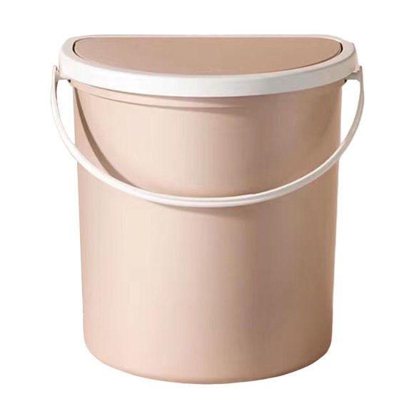 Trash Can with Handle Wall Mounted Press Design Self-adhesive Wide Open Semi-Circular Waste Bin for Bathroom