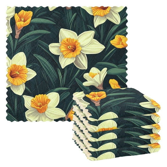 Beautyful Yellow Flowers Kitchen Cloth Dish Towels for Drying Washing Absorbent Dish Rags 6 Pack