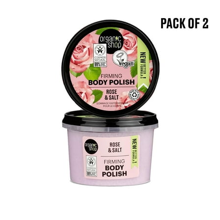 Organic Shop Body Polish Natural Rose and Salt 250ml. Pack of 2