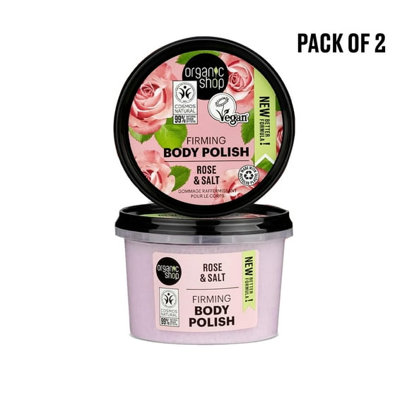 Organic Shop Body Polish Natural Rose and Salt 250ml. Pack of 2