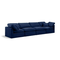 Meridian Furniture Indulge 129" Contemporary Velvet Modular Sofa in Navy