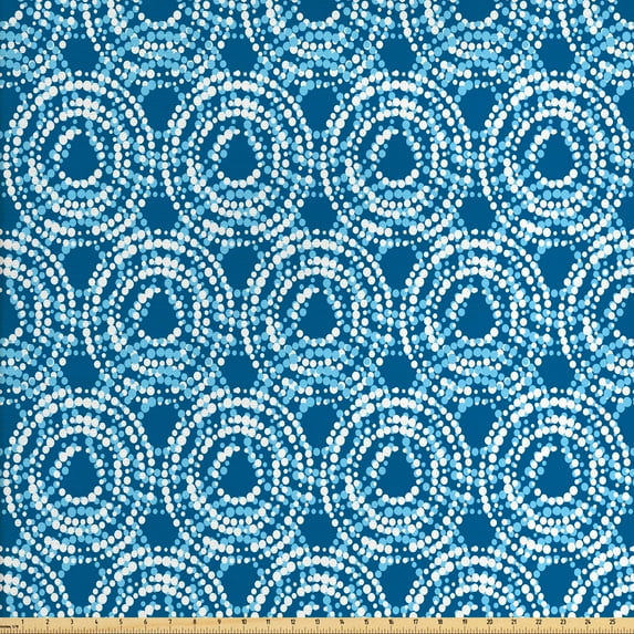 Abstract Fabric by the Yard, Concept Retro Geometrical Pattern with Dots, Decorative Upholstery Fabric for Sofas and Home Accents, Sea Blue Pale Sky Blue by Ambesonne