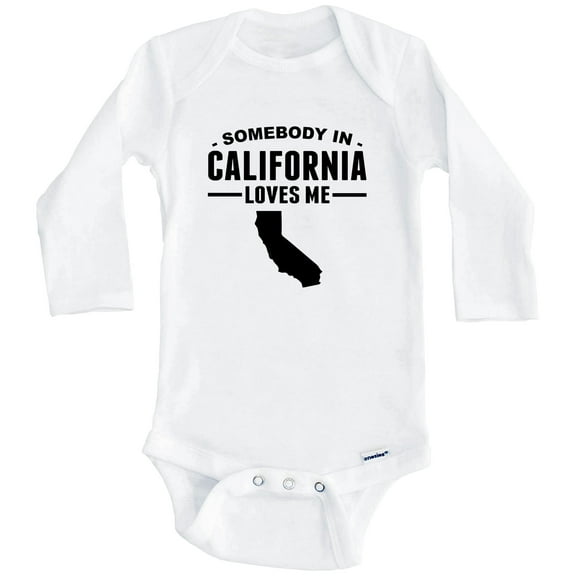 Somebody In California Loves Me One Piece Baby Bodysuit - California Baby Bodysuit (Long Sleeve), 0-3 Months White