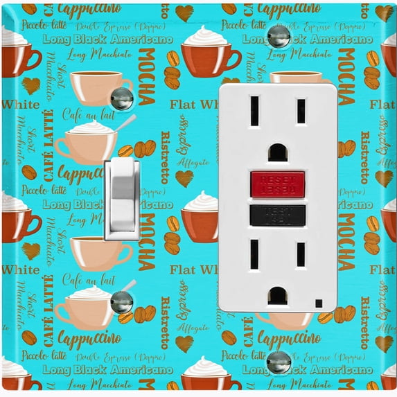 Metal Light Switch Wall Plate Outlet Cover (Mocha Coffee Bean Espresso Cup Cappuccino Teal - Single Toggle Single Rocker)