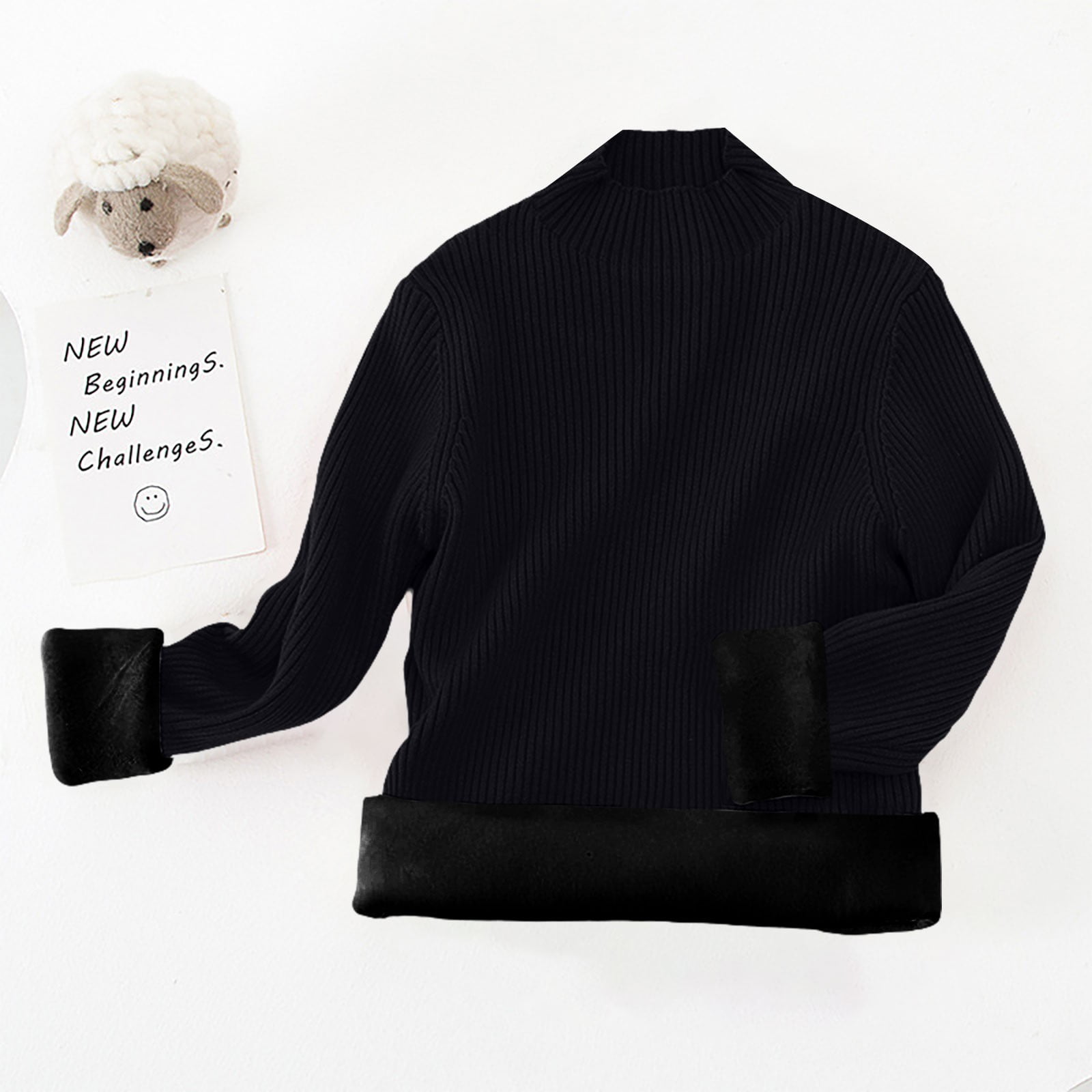 GiLiling Girls Fleece Lined Knitted Sweater Half High Collar Long Sleeve Pullover Loose Casual Base Layer Top for Cold Weather Wear (Black 10 Years)
