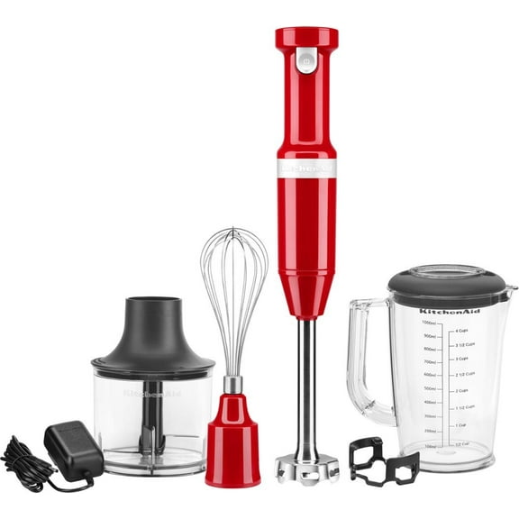 Cordless Variable Speed Hand Blender with Chopper and Whisk attachment - KHBBV83 - Empire Red