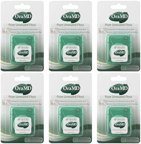 Oral Care Pure Unwaxed Dental Floss 54.6 Yards - PFAS-Free, Chemical Free, Shred Resistant - Unscented and Ultraclean Plaque Removal - Teeth and Protection for Adults - Pack of 6