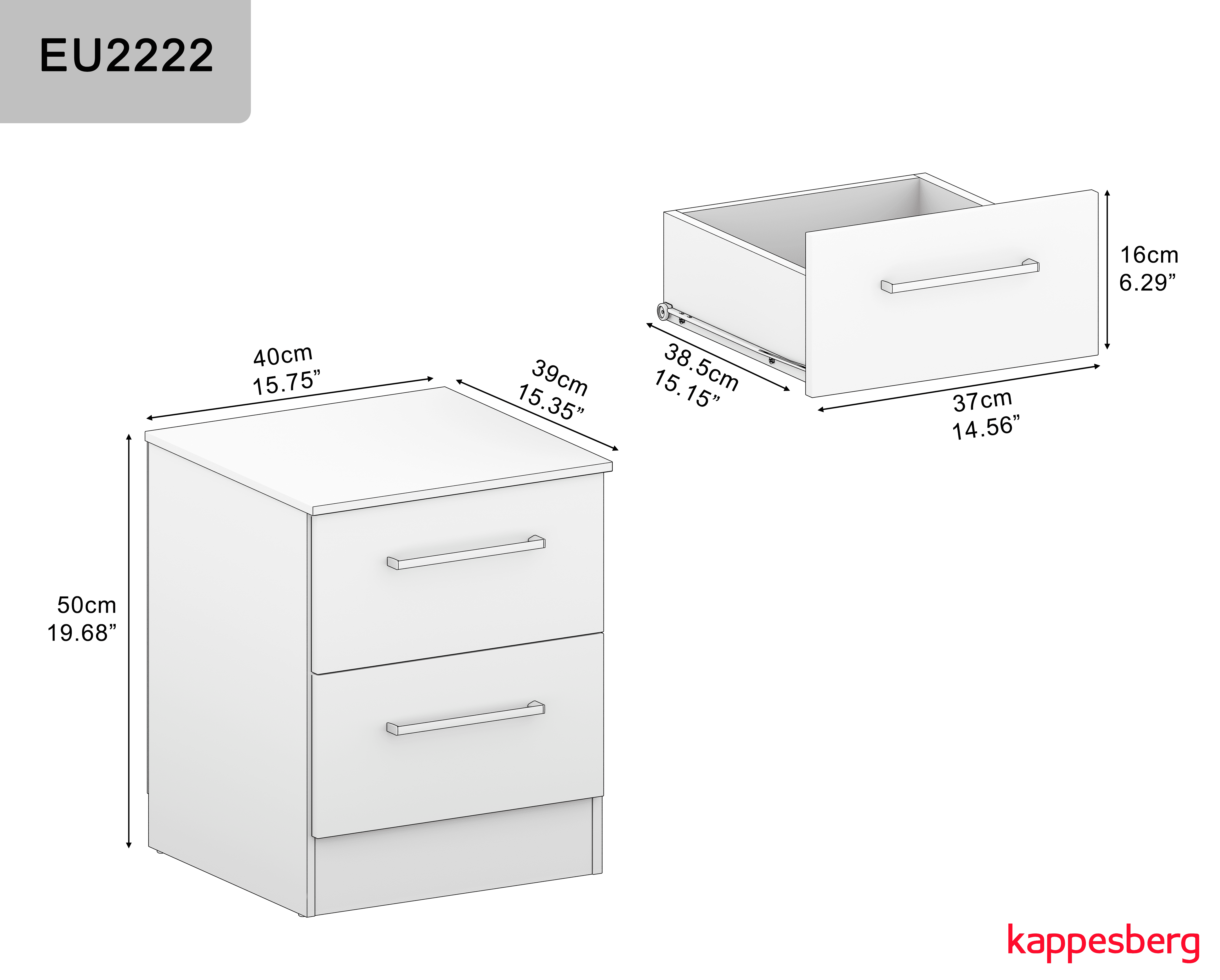 Kappesberg Foster White 3-Piece Modern Dresser and Nightstand Bedroom Set - for Adults and Teens