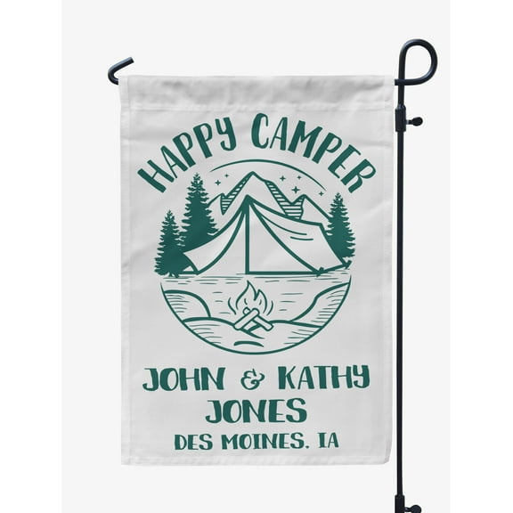 Printtoo White Happy Camper Garden Summer Camping Flags Personalized Outdoor GardenFlagsCamp Decor Accessory Double SidedFlags12.5x18 Inches