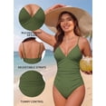 thumbnail image 6 of MOYIKO One Piece Swimsuits for Women Tummy Control Bathing Suit Ruched Sexy V Neck Green Slimming Swimwear, 6 of 7