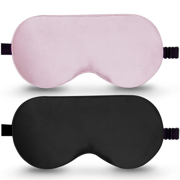 2 Pack 100% Real Natural Pure Silk Eye Masks with Adjustable Strap for Sleeping, Mulberry Silk Eye Sleep Shade Cover, Block Light Reduces Puffy Eyes Traveling Gifts