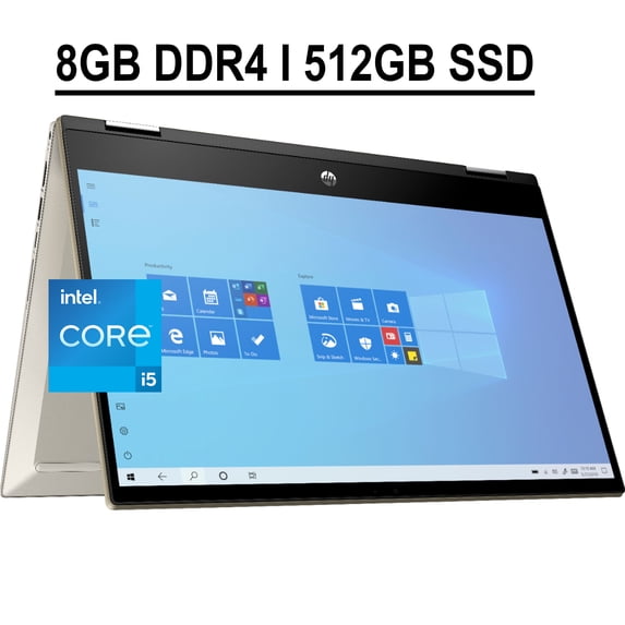 HP Pavilion X360 14 2-in-1 Business Laptop 14" FHD IPS Touchscreen 11th Gen Intel Quad-Core i5-1135G7 8GB DDR4 512GB SSD Intel Iris Xe Graphics Backlit Keyboard Fingerprint Reader HDMI Win10 Gold