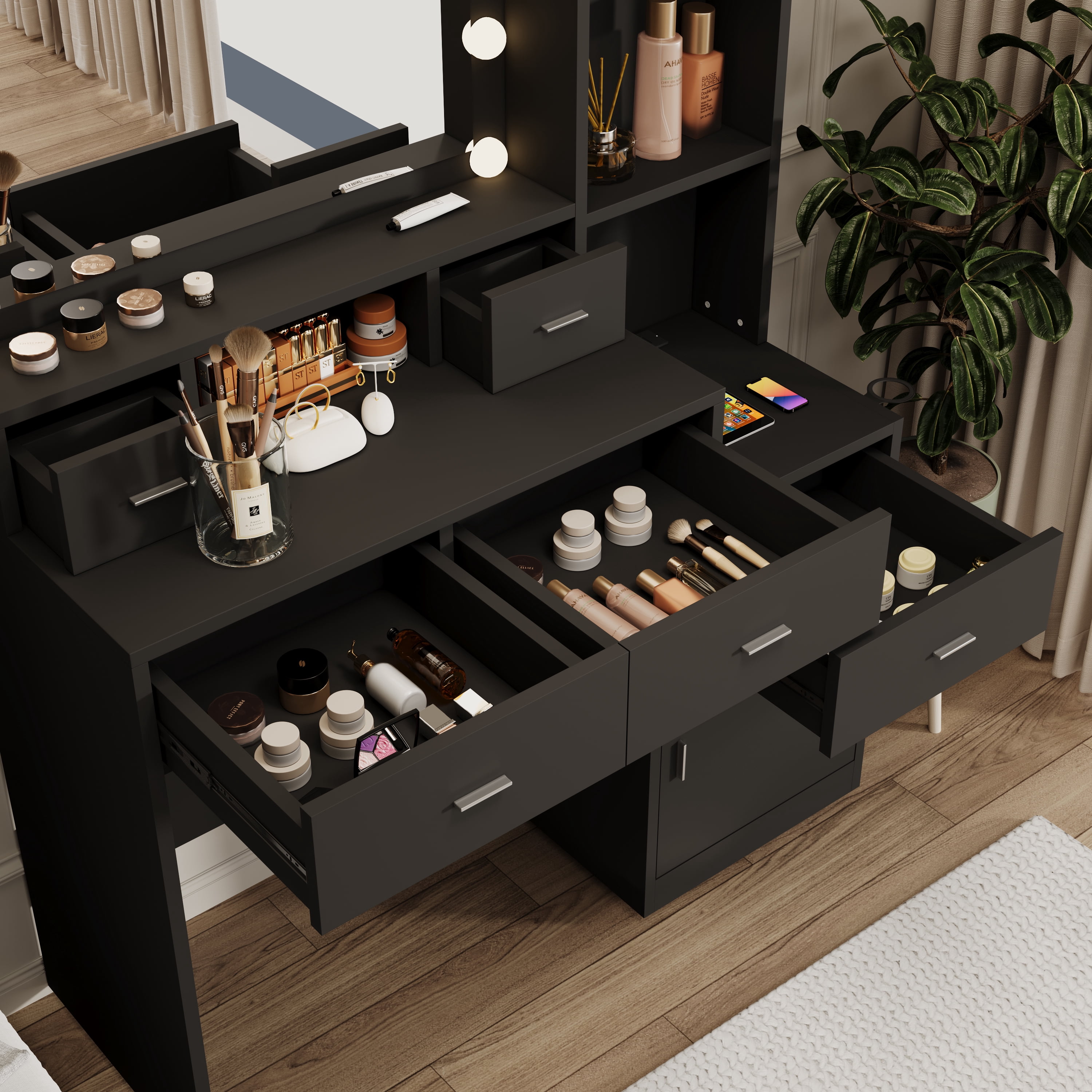 Dressing Table with Mirror Storage Cabinet with Drawers, Vanity Desk for Bedroom