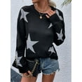 thumbnail image 3 of Women'S Star Pattern Crew Neck Drop Shoulder Casual Sweater Pullover Knitwear, 3 of 8
