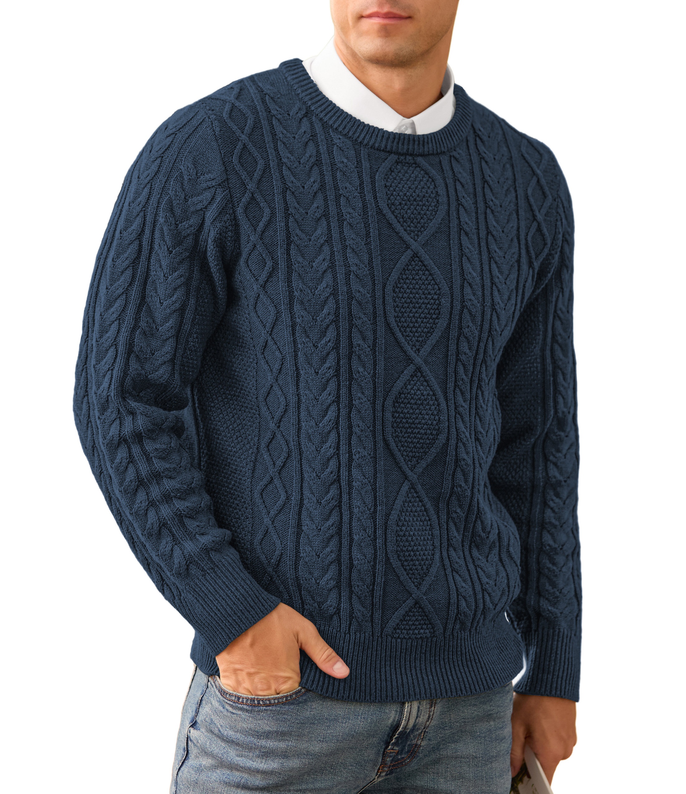 QDG Men's Cable Knit Pullover Sweater, Crewneck photo 1