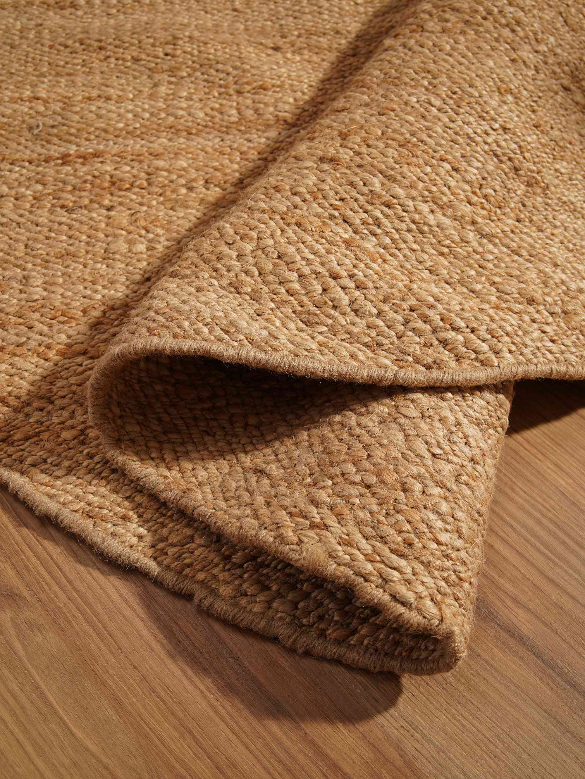 Rugsotic Carpets Hand Woven Jute 6'x6' Round Area Rug Solid Light Brown J00008