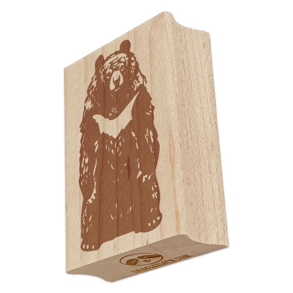Standing Asian Black Bear White Chested Moon Bear Rectangle Rubber Stamp Stamping Scrapbooking Crafting - Large 2.5in