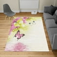 thumbnail image 2 of Floral Turkish Area Rug, Nature Theme Wild Flowers Monarch Flying Butterflies Lily on Lake Therapy Spa, Soft Carpet for Living Room Decor with Distressed Look, 5.2' X 7.6', Pale Pink, by Ambesonne, 2 of 4