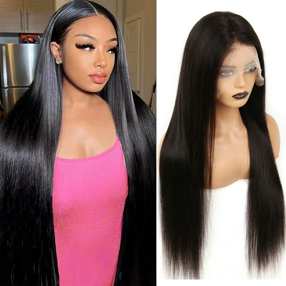 13x6 Straight Lace Front Wigs Human Hair HD Transparent Lace Frontal Human Hair Wigs for Women Glueless Wigs Pre Plucked 28 Inch Natural Color
