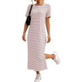thumbnail image 2 of Women'S Crew Neck Short Sleeve All-over Striped Side Split Loose Midi Casual Dress Red & White. XL, 2 of 6