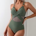 thumbnail image 4 of LYMAYTER Women One-Piece Swimsuit V Neck Shirred Swimwear Tummy Control Halter Bathing Suits Monokini S-2XL, 4 of 10