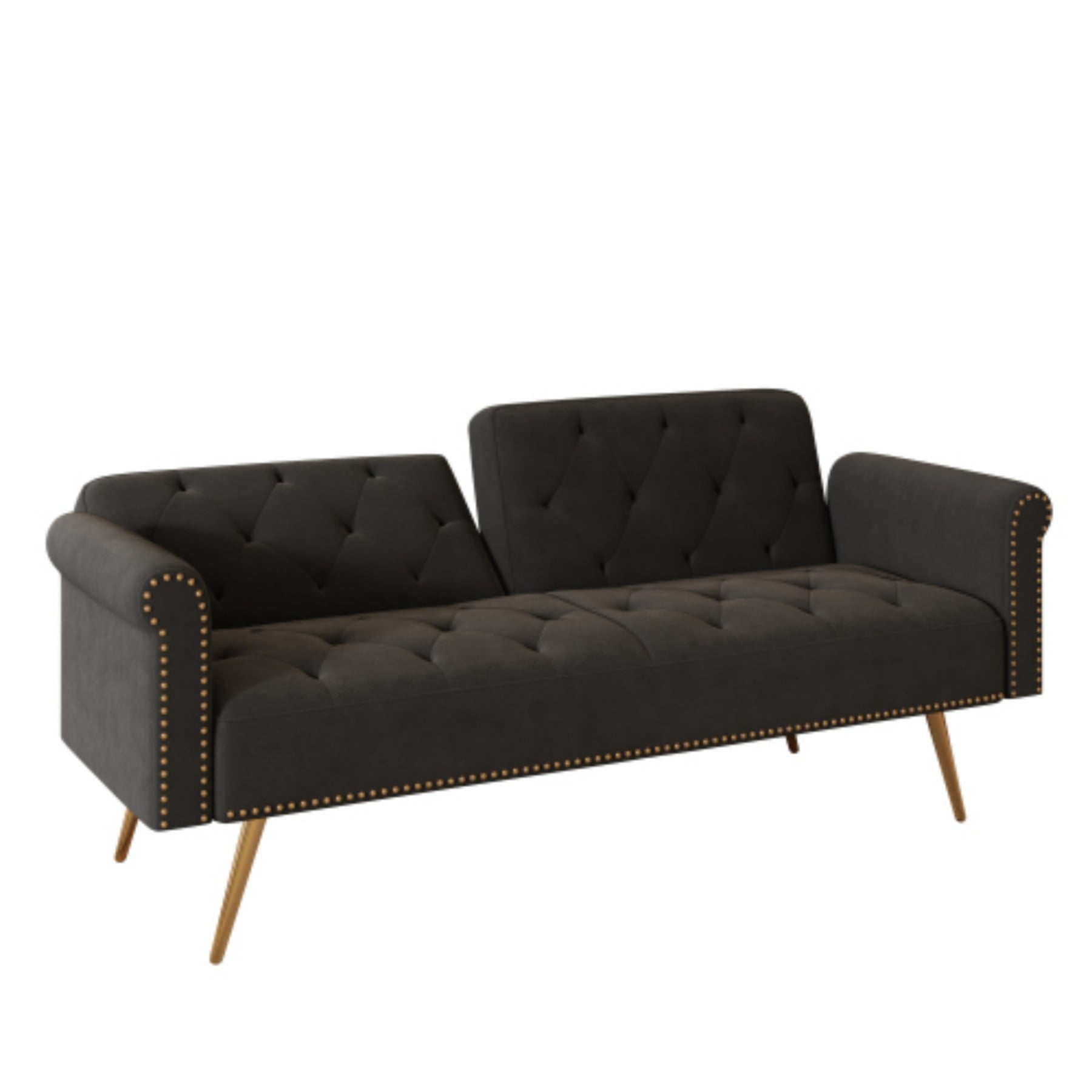 Velvet Sofa Bed, 69.7" Convertible Sleeper Sofa with Nailhead Trim & Pillow for Living Room Bedroom, Black